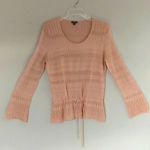 Pink Ann Taylor Silk/Cotton Open Knit L/S Sweater